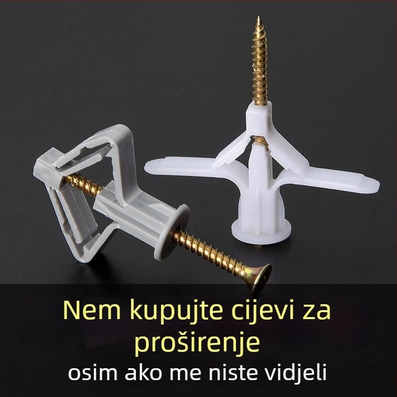 Set šarafa za proširenje za gips ploču s proširnim cijevima, plastičnim čepovima i samoreznim vijkom leptirovog tipa