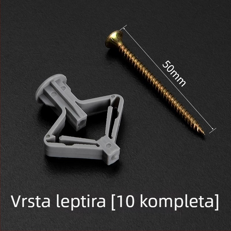 Set šarafa za proširenje za gips ploču s proširnim cijevima, plastičnim čepovima i samoreznim vijkom leptirovog tipa