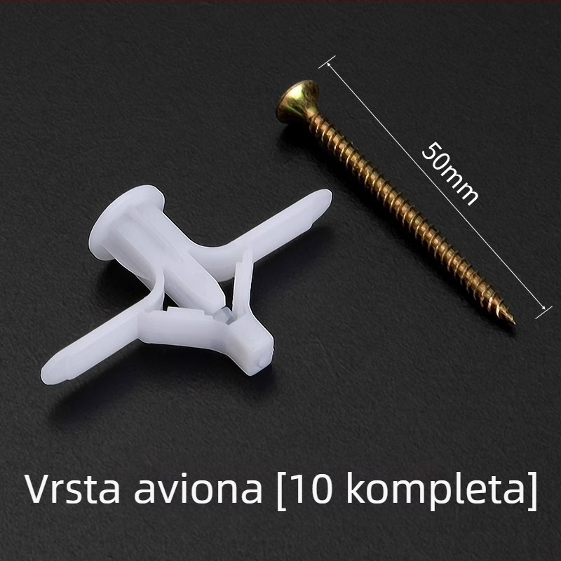 Set šarafa za proširenje za gips ploču s proširnim cijevima, plastičnim čepovima i samoreznim vijkom leptirovog tipa