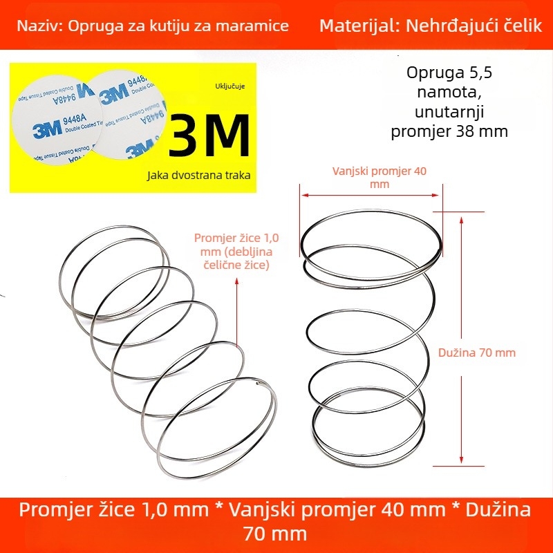Set za kutiju za salvete s oprugom od 304 nehrđajućeg čelika, automatsko podizanje, uključuje 3M dvostranu ljepljivu traku