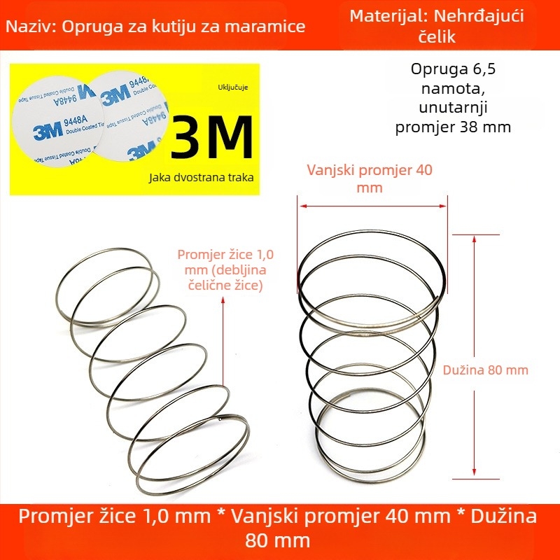 Set za kutiju za salvete s oprugom od 304 nehrđajućeg čelika, automatsko podizanje, uključuje 3M dvostranu ljepljivu traku