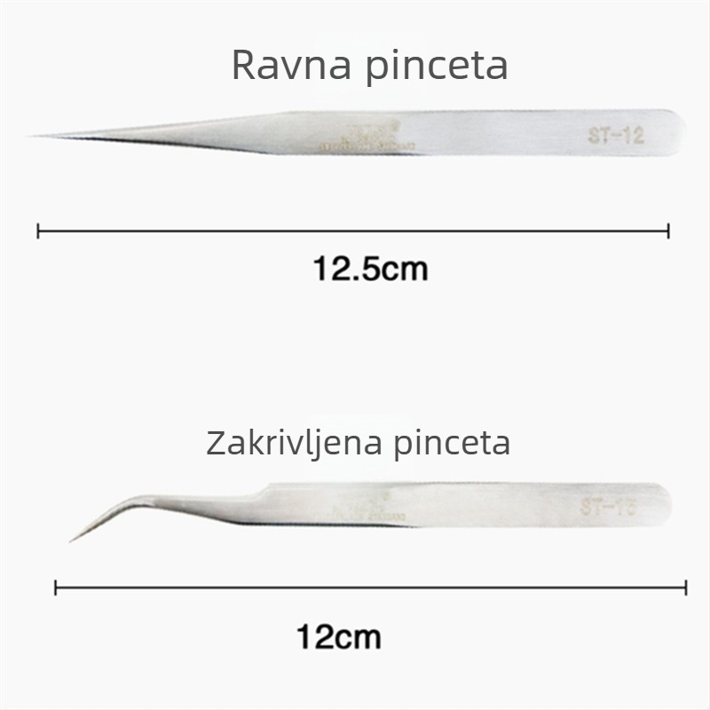Pinzete za trepavice visoke preciznosti, antistaticke, za ekstenzije trepavica, zakrivljene i ravne