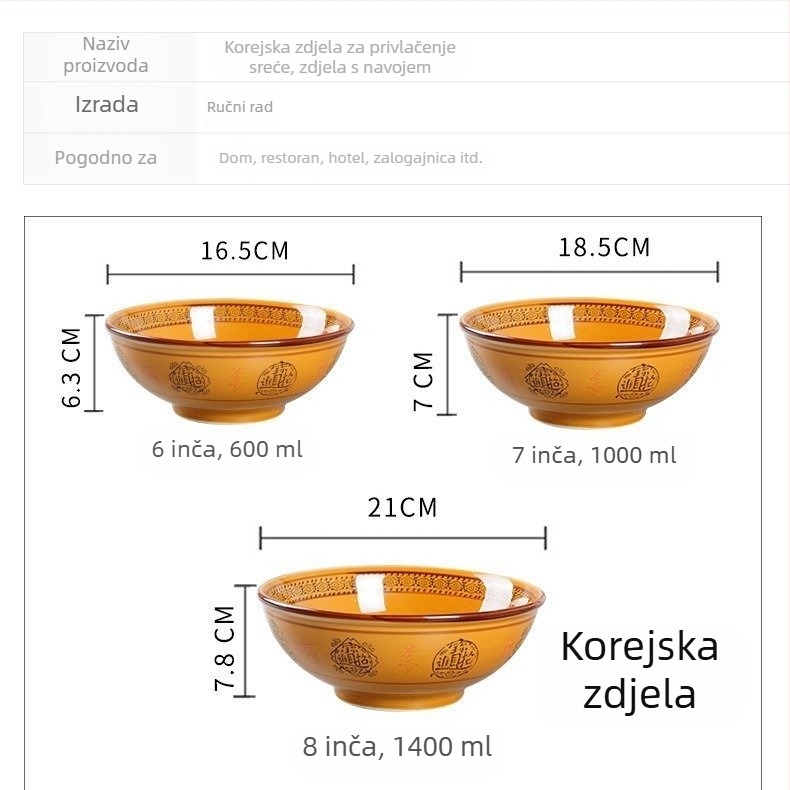 Vintage keramička velika zdjela za goveđi ramen, za restorane i kućnu upotrebu