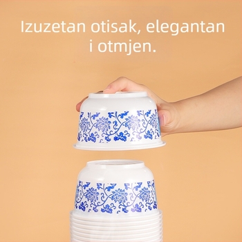 Jednokratna plastična zdjela s luksuznim plavo-bijelim porculanskim dizajnom, otporna na visoke temperature, pogodna za hranu, catering, vjenčanja i kućnu upotrebu