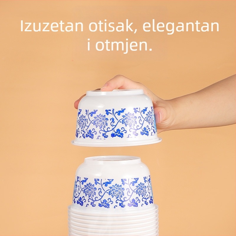 Jednokratna plastična zdjela s luksuznim plavo-bijelim porculanskim dizajnom, otporna na visoke temperature, pogodna za hranu, catering, vjenčanja i kućnu upotrebu