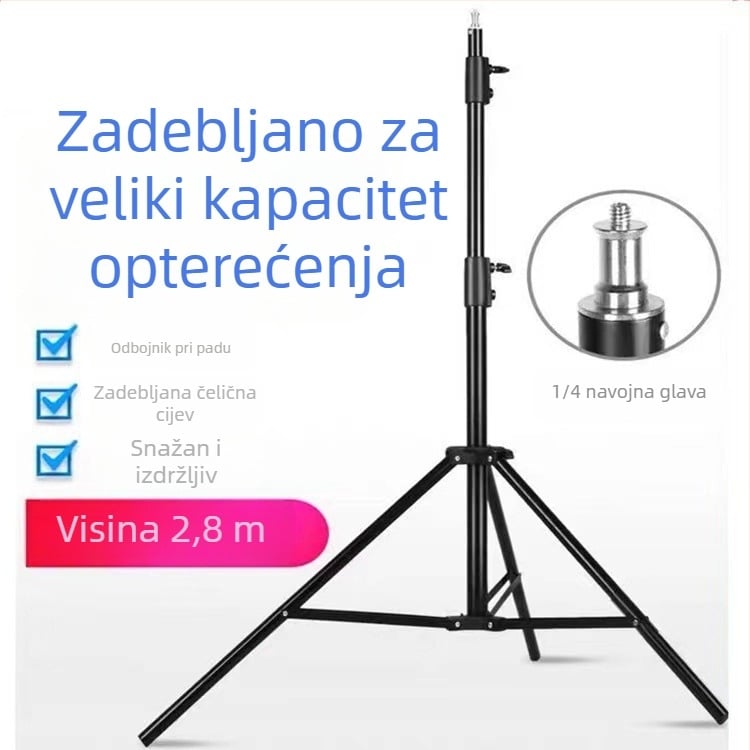 2,8 m podni tripod s držačem za telefon i rasvjetom za prijenos uživo
