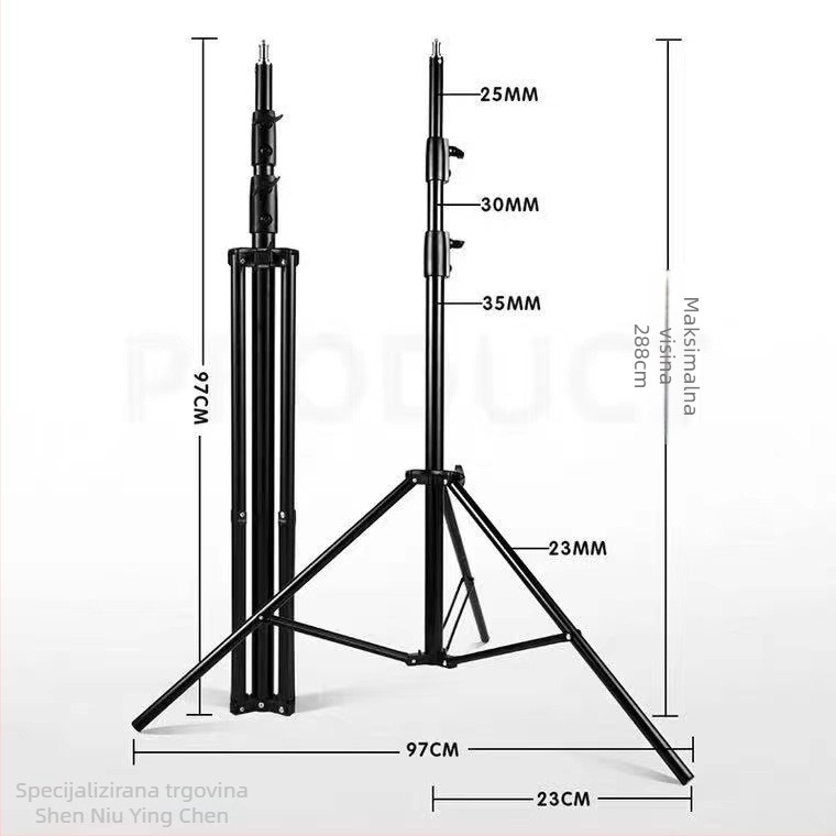 2,8 m podni tripod s držačem za telefon i rasvjetom za prijenos uživo
