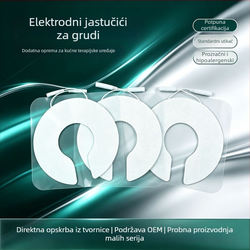 Elektroda za fizioterapiju u obliku dojke, netkani materijal, pin-tip konektor, samoljepljiva vodljiva pločica, za uređaje srednje frekvencije, OEM prilagodba