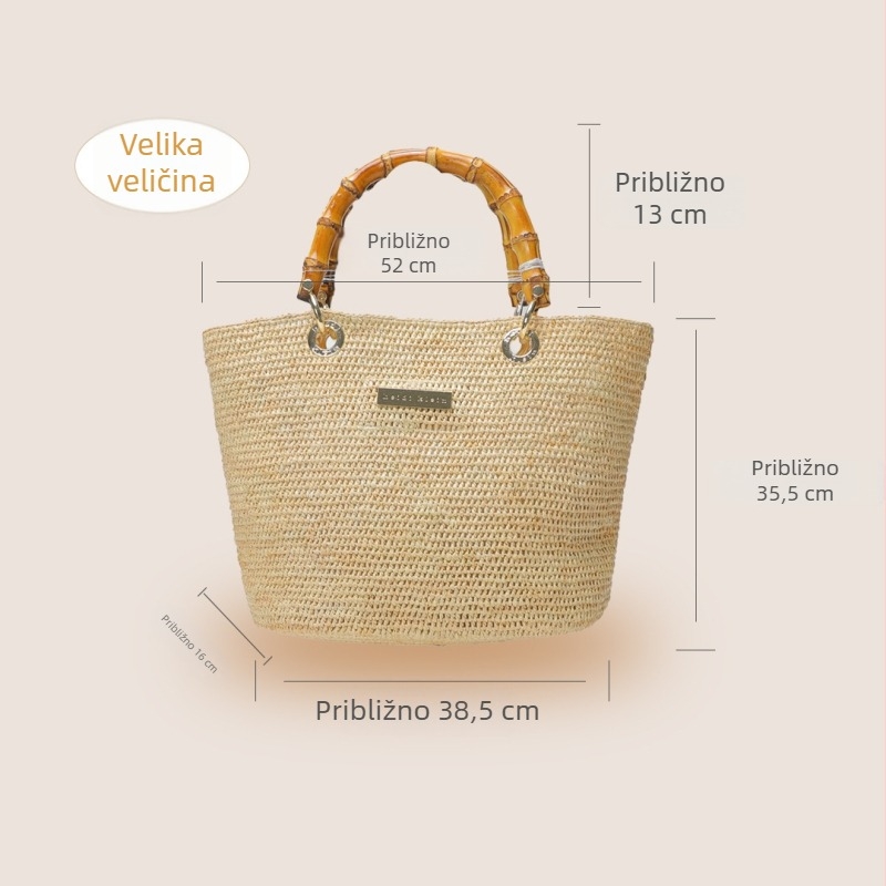 Kaishida torba od rafije, ručno pletena, francuskog stila, velika kapaciteta, jednostavan dizajn