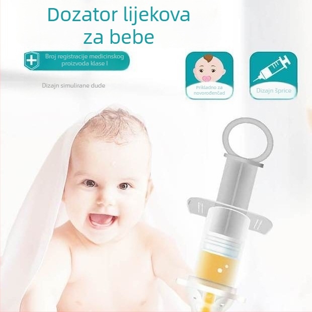 Sisač za davanje lijekova bebama, s mjernom skalom i malim čašicom, medicinska i kućna uporaba
