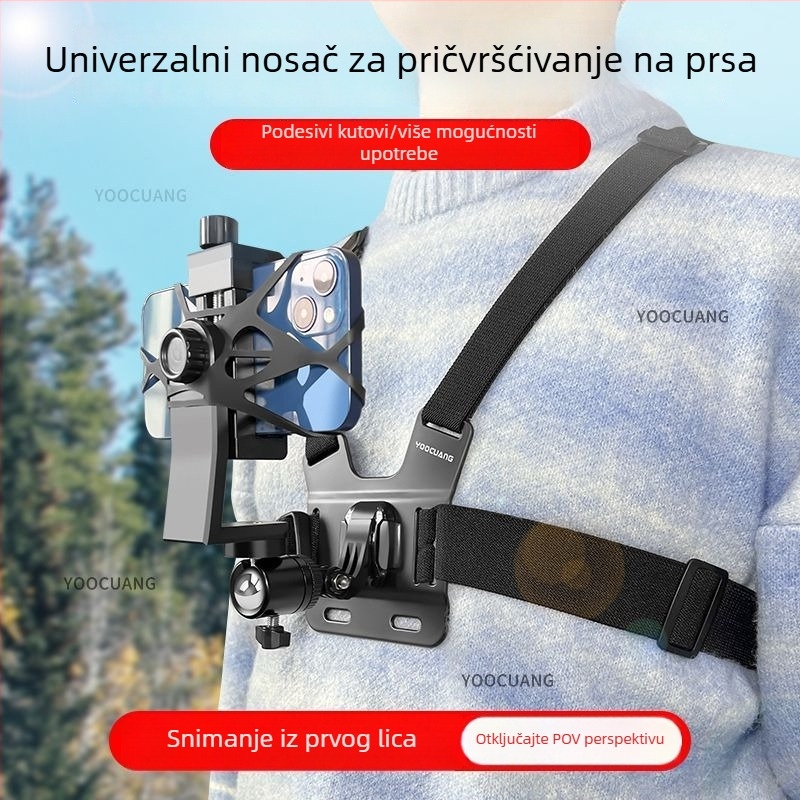 Držač za telefon na prsima sa kaišem, snimanje iz prvog lica, ribolovni vlog i prijenos uživo na otvorenom