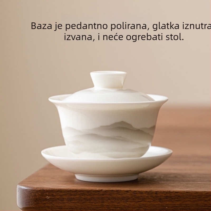 Trostruka zdjela za čaj s poklopcem, bijeli porculan