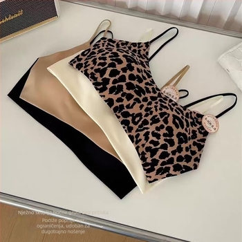 2652 Seksi grudnjak s leopard uzorkom i otvorenim leđima, s fiksnim košaricama, bezšavni, protiv klizanja, protiv izlaganja