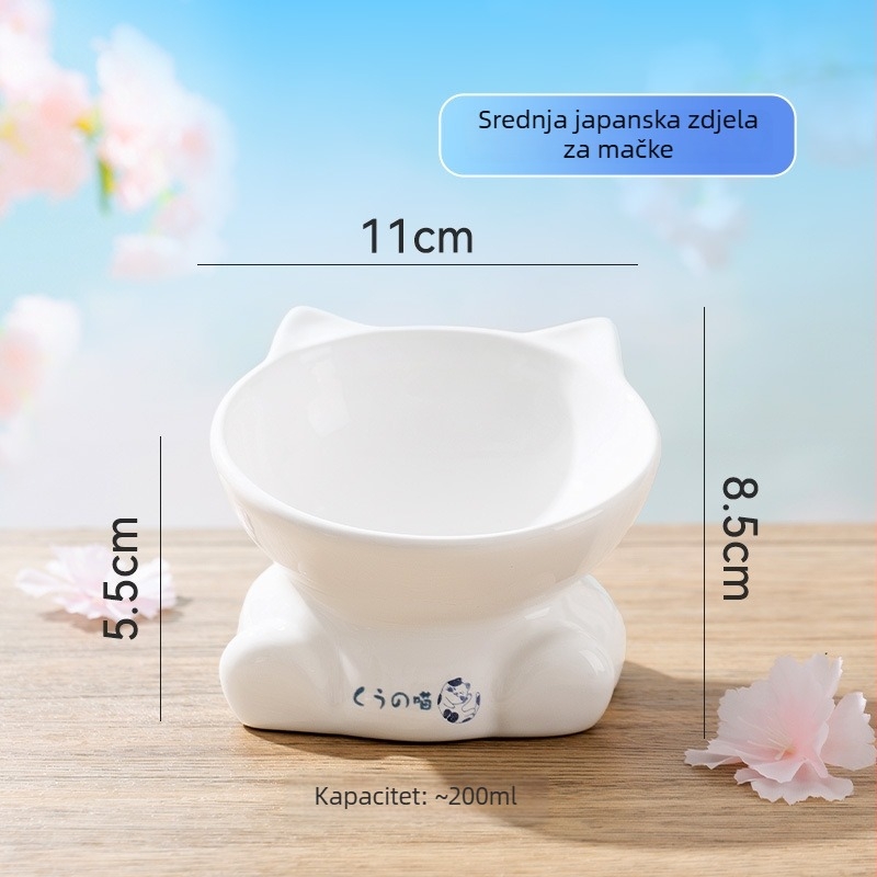 Keramička zdjela za mačku u japanskom stilu, zdjela za mačju hranu sa nagibnim rubom, stabilna i otporna na prevrnuće, posuda za vodu za kućne ljubimce.