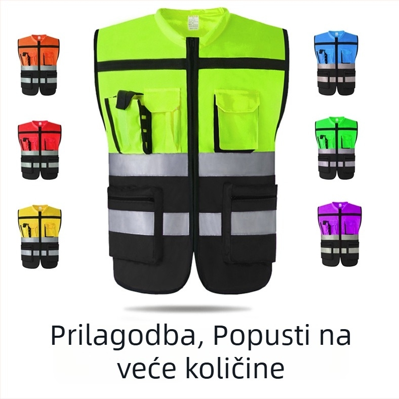 Reflektirajući prsluk za biciklizam za upravljanje prometom na gradilištima i sanitarne usluge, tiskljivo