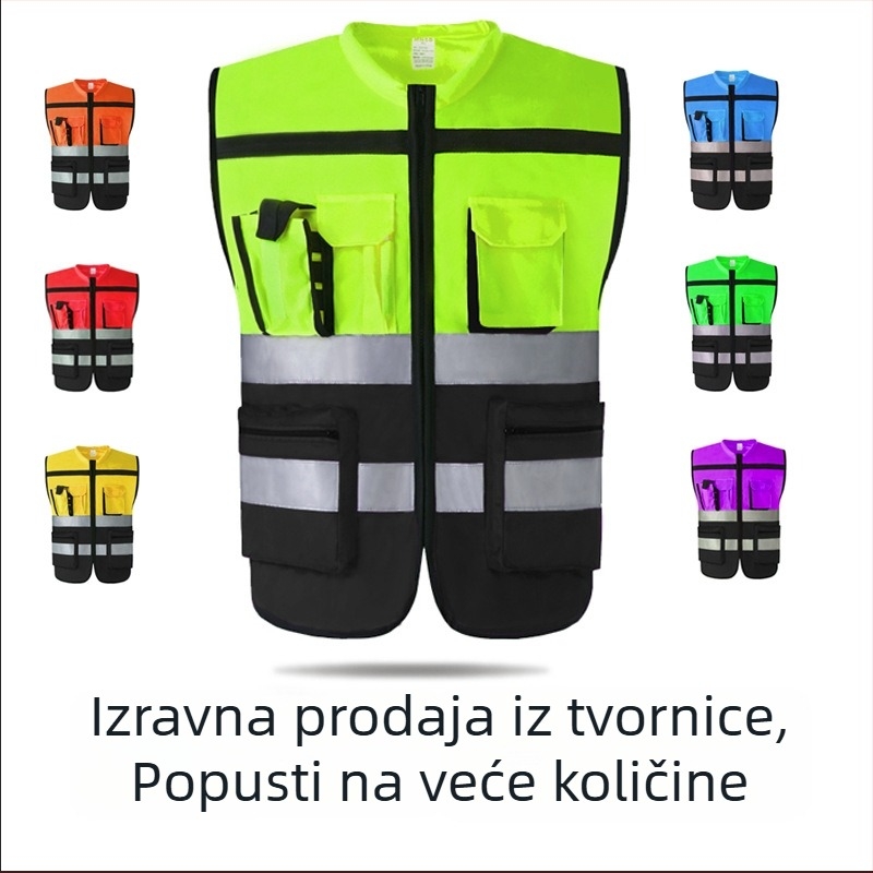 Reflektirajući prsluk za biciklizam za upravljanje prometom na gradilištima i sanitarne usluge, tiskljivo