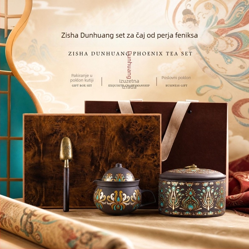 Set čaja od ljubičaste gline Dunhuang Phoenix Feather u poklon kutiji