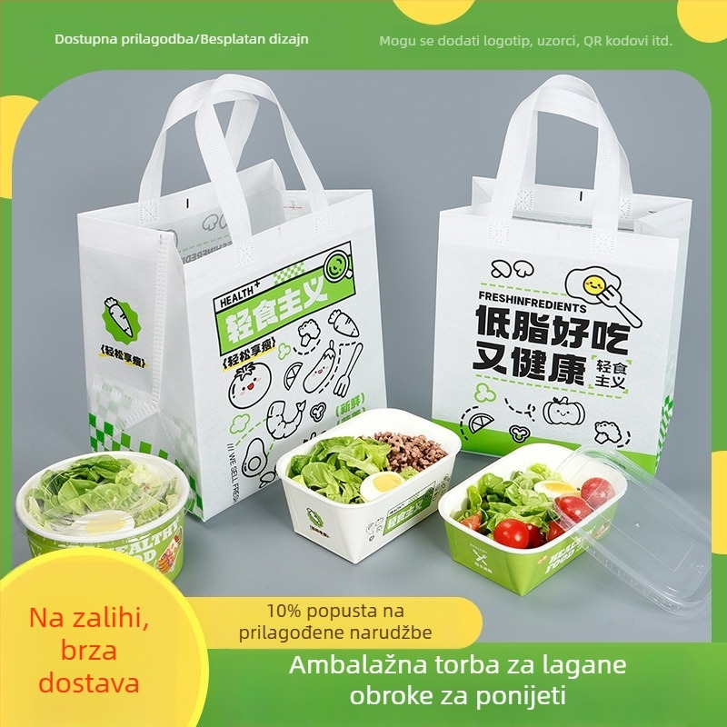 Vreće za dostavu od netkanog materijala, vodootporne, za komercijalni catering, lagani obroci, ekološki prihvatljiva ambalaža, tote torba s otiskom logotipa