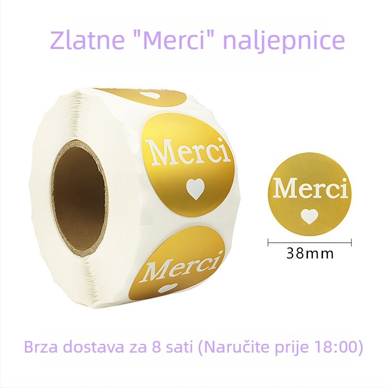 hyx Zlato 3,8 cm srcolik naljepnica za zatvaranje omotnica i dokumenata, Hvala