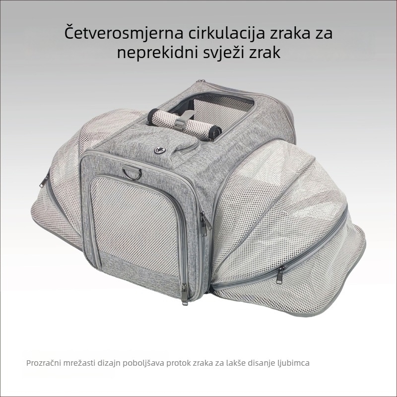 Prenosiva torba za mačke, proširiva, prozračna, velika kapaciteta, s ručkom i naramenicom
