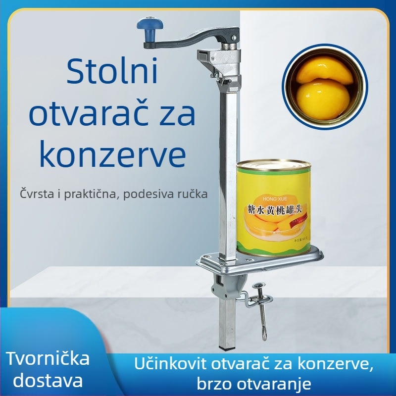 Konzervni otvarač, stolni, ručni, okretni, od nehrđajućeg čelika