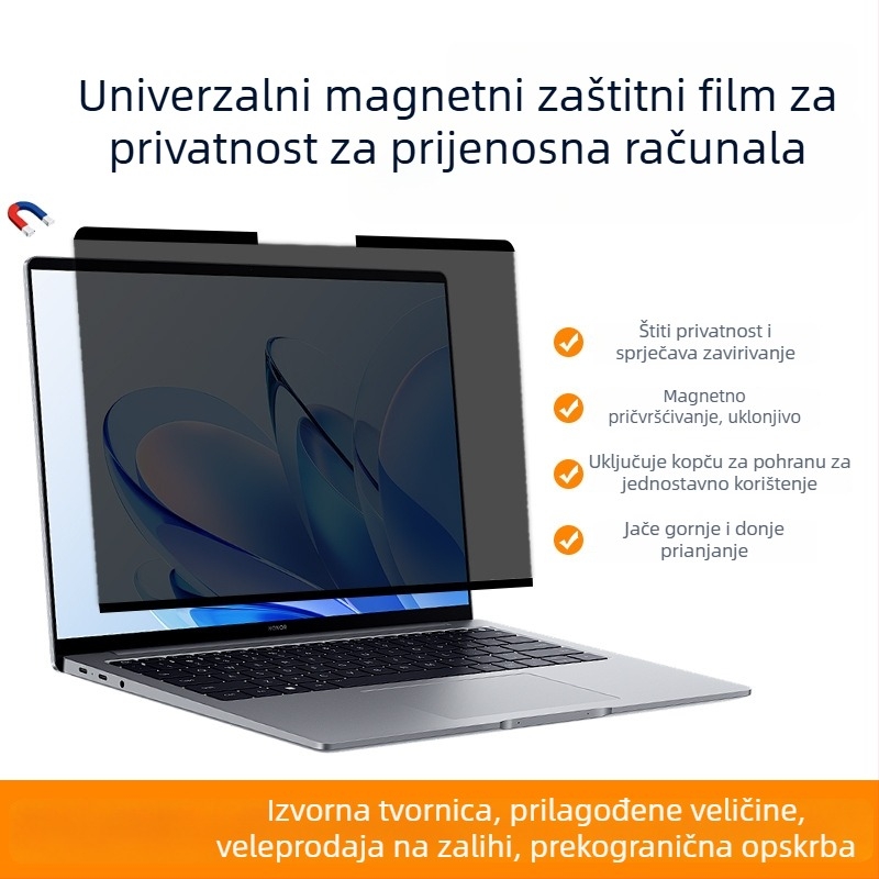 Univerzalni magnetski zaštitnik zaslona za prijenosna računala, zaštita privatnosti, uklonjiva HD folija, jaka adhezija, filtriranje plavog svjetla
