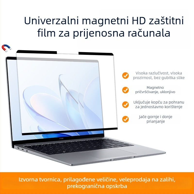 Univerzalni magnetski zaštitnik zaslona za prijenosna računala, zaštita privatnosti, uklonjiva HD folija, jaka adhezija, filtriranje plavog svjetla