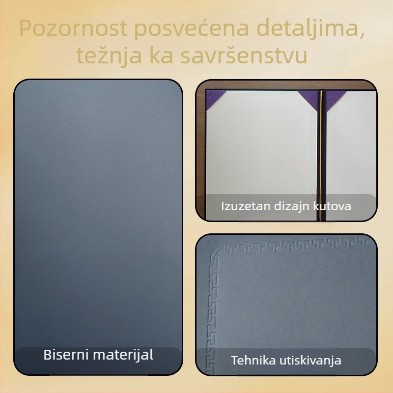 Fascikla za certifikate s baršunastim poklopcem i perlatnim papirom, A4, za certifikate časti, nagrade, dopise o imenovanju i luksuznu knjigu za potpis