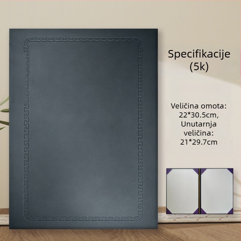 Fascikla za certifikate s baršunastim poklopcem i perlatnim papirom, A4, za certifikate časti, nagrade, dopise o imenovanju i luksuznu knjigu za potpis