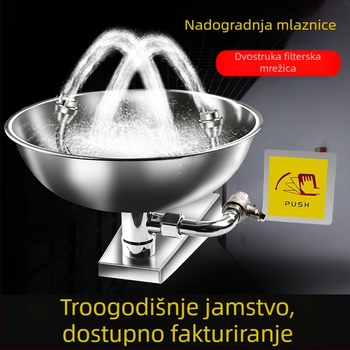 Laboratorijska stanica za pranje očiju, 304 nehrđajući čelik, dvostruki priključak, zidni ili stolni tip, prskanje i ispiranje, hitni slučaj
