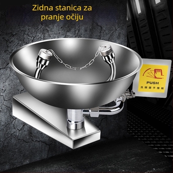Laboratorijska stanica za pranje očiju, 304 nehrđajući čelik, dvostruki priključak, zidni ili stolni tip, prskanje i ispiranje, hitni slučaj
