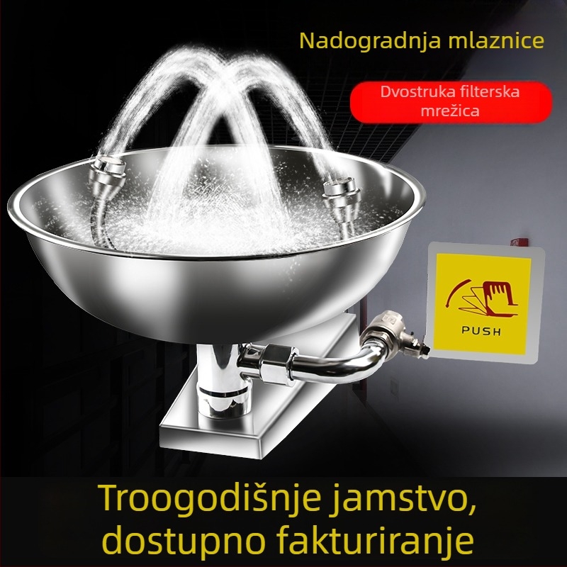 Laboratorijska stanica za pranje očiju, 304 nehrđajući čelik, dvostruki priključak, zidni ili stolni tip, prskanje i ispiranje, hitni slučaj
