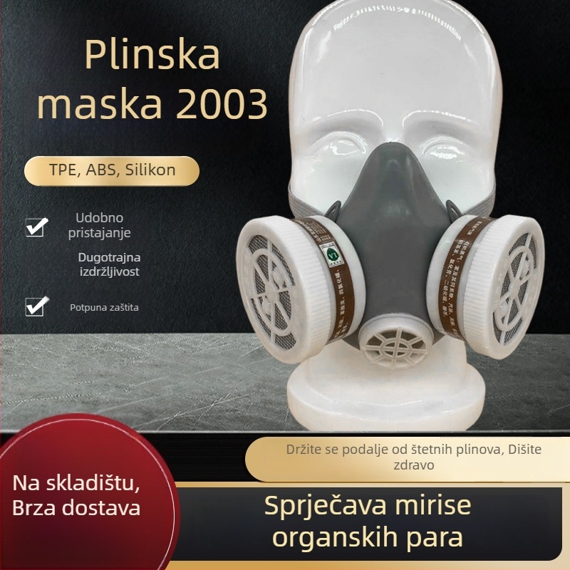 Industrijska gas maska s dvostrukim filtrima, silikon-guma, za sprej boje, zaštita od benzen, formaldehida i pesticida.