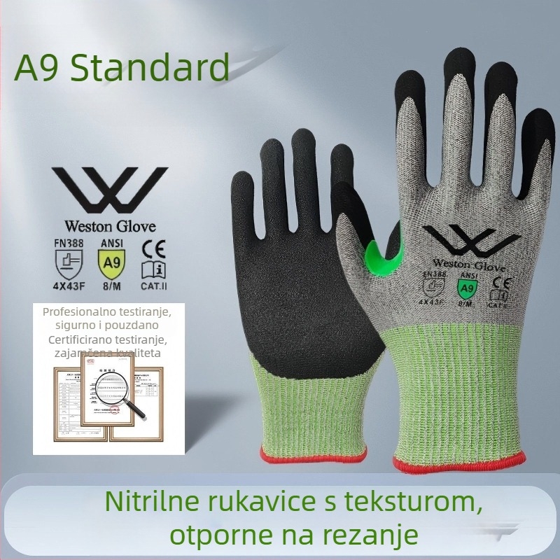 A9 razina rukavice nitril zaštita od rezanja, mat tekstura, protuklizne i otporne na habanje
