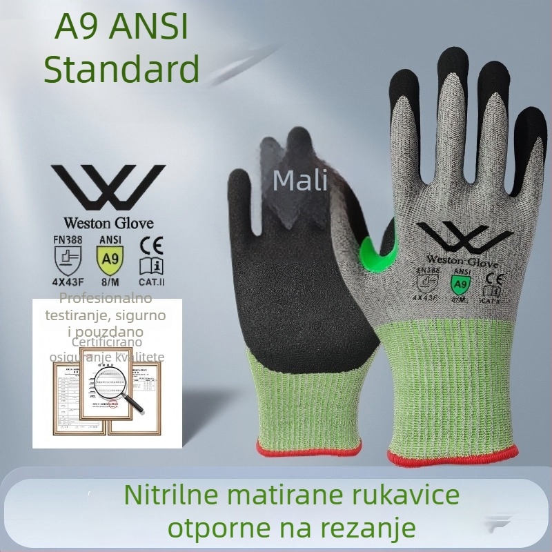 A9 razina rukavice nitril zaštita od rezanja, mat tekstura, protuklizne i otporne na habanje