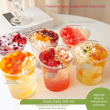 PET 500ml čaša s zdjelom – jednokratni set za mliječni čaj, deserte i tapioka kuglice