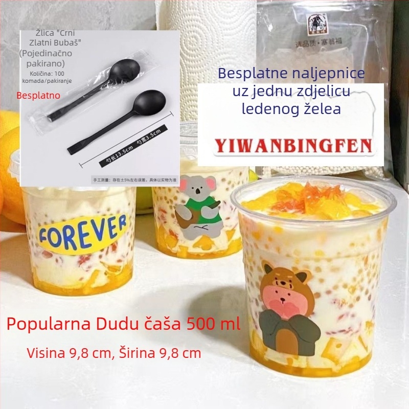 PET 500ml čaša s zdjelom – jednokratni set za mliječni čaj, deserte i tapioka kuglice