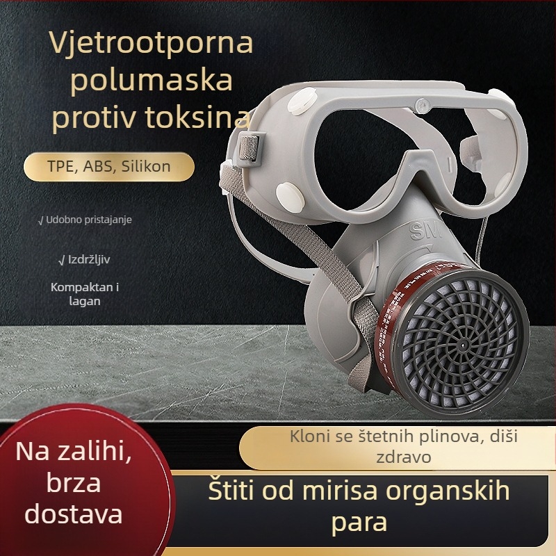 Vjetrootporna plinska maska s aktivnim ugljenom filtrom, zaštitna respiratorna maska protiv pesticida i formaldehida, industrijska i građevinska primjena