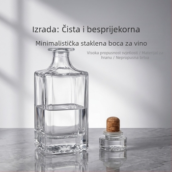 Jednostavna prozirna boca za viski, 750 ml, debelo kristalno bijelo staklo, čep od pluta
