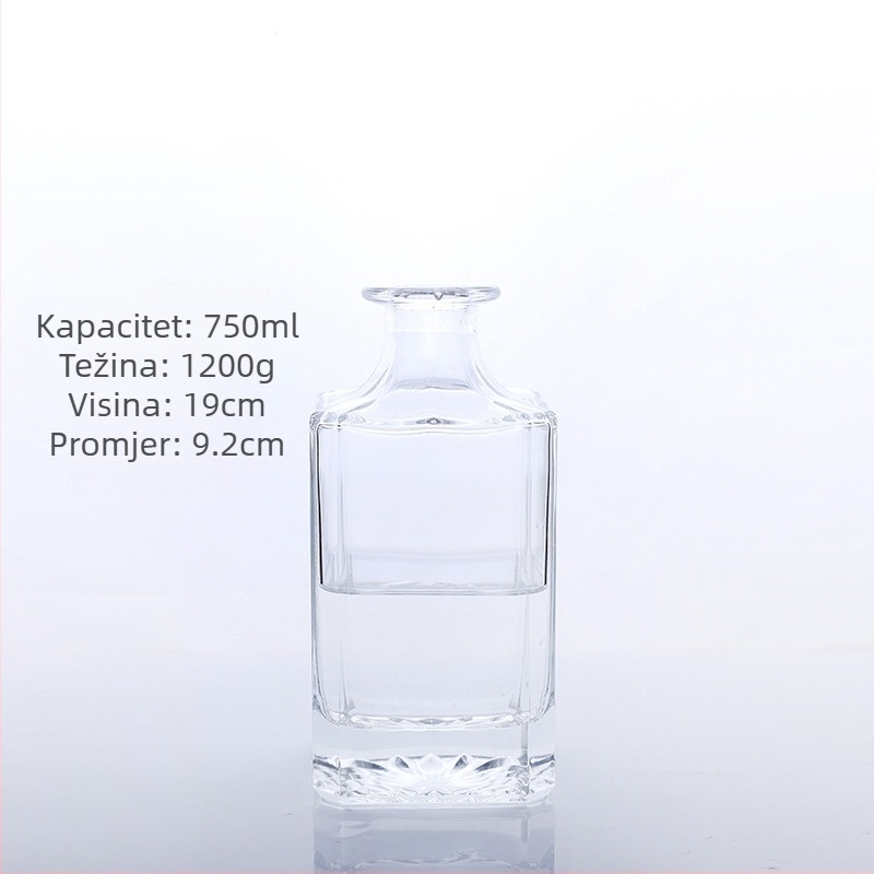 Jednostavna prozirna boca za viski, 750 ml, debelo kristalno bijelo staklo, čep od pluta