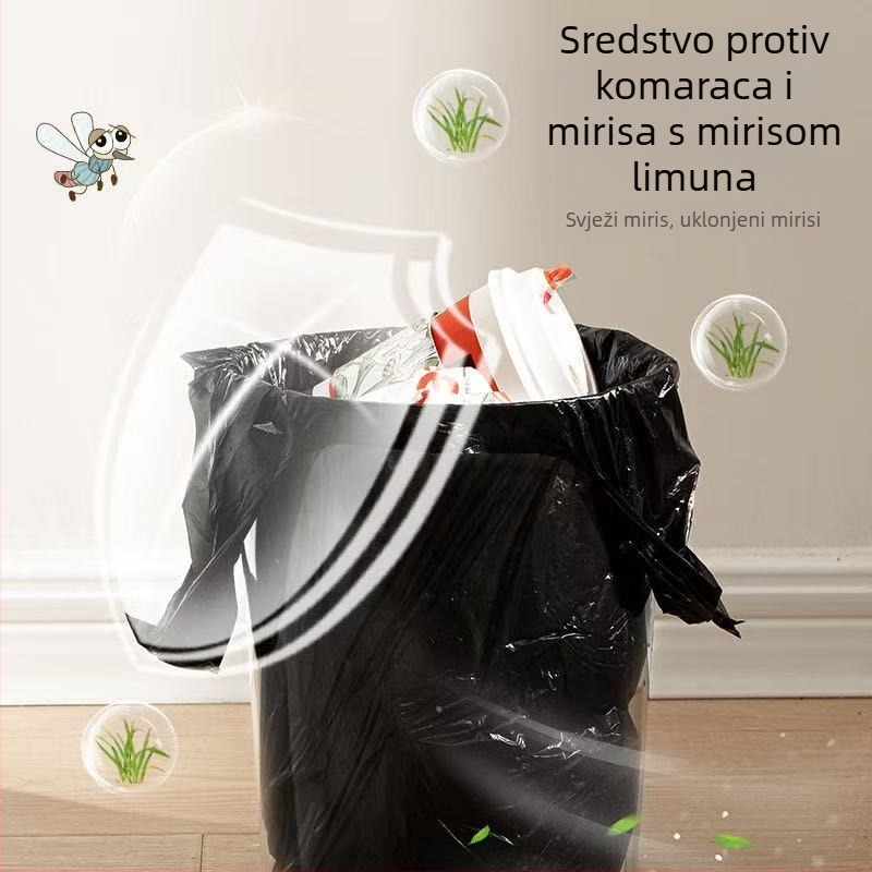 Vreće za otpad u stilu prsluka za kućnu upotrebu, debele, crne, velike veličine, za kuhinju, s mirisom lemongrassa, bez kidanja, s užetom za zatvaranje