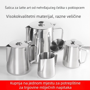 Nerđajući čelik latte art posuda s poklopcem, oštrim izljevom i debelim tijelom