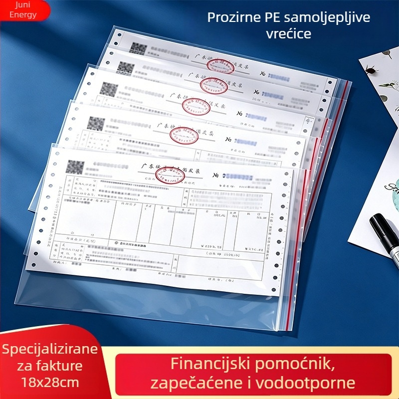 Vrećice za račune sa samouzavaranjem, prozirne 18×28 cm za dokumente i PDV potvrde