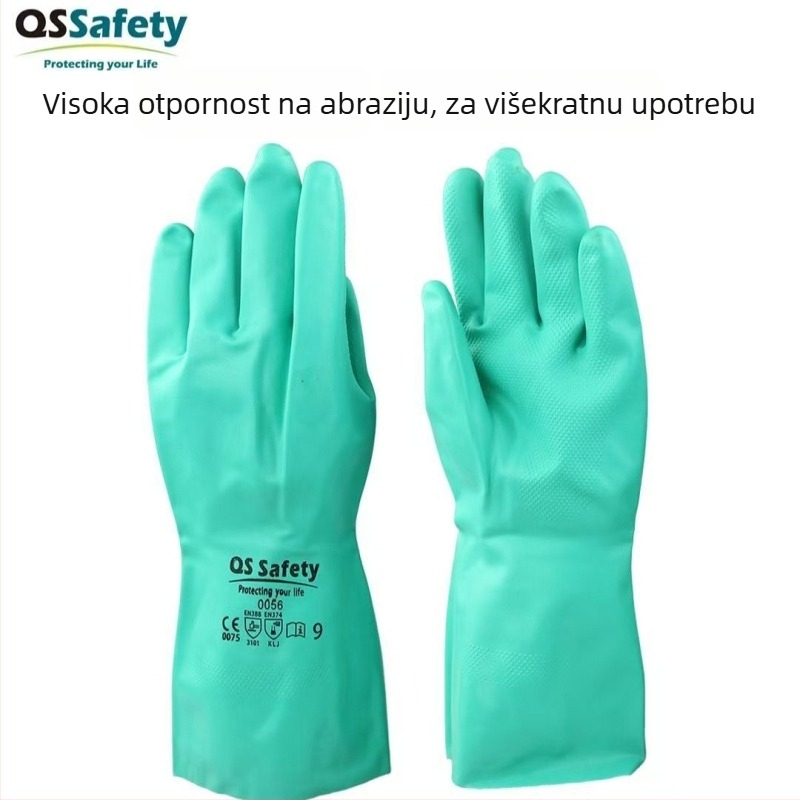 Zeleni nitril rukavice otporne na kemikalije, debeli, otporni na ulje, kiseline i lužine, otporni na mrlje, vodootporne, za prehrambenu industriju