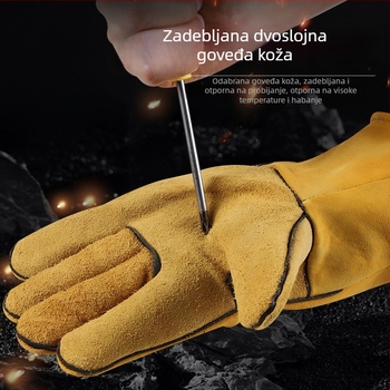 Rukavice za zavarivanje s toplinskom izolacijom, debeli, otporni na habanje, teleća koža, otporne na visoke temperature, protiv opeklina, mekane i udobne, vatrootporne