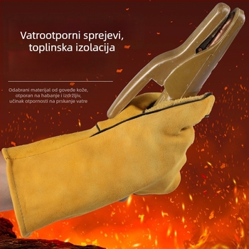 Rukavice za zavarivanje s toplinskom izolacijom, debeli, otporni na habanje, teleća koža, otporne na visoke temperature, protiv opeklina, mekane i udobne, vatrootporne