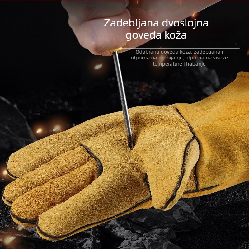 Rukavice za zavarivanje s toplinskom izolacijom, debeli, otporni na habanje, teleća koža, otporne na visoke temperature, protiv opeklina, mekane i udobne, vatrootporne