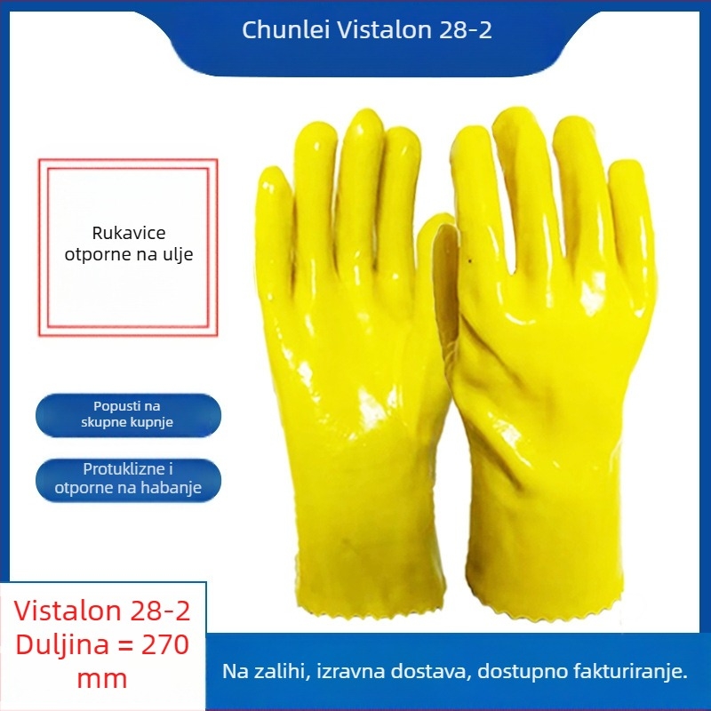 Wiesbon 28-2 PVC rukavice s pamukom, kemijski otporne, otporne na ulje i lužine