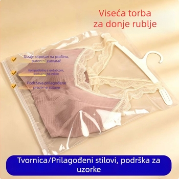 Torba za pohranu ženskog donjeg rublja s kukom za vješanje i zatvaračem, PE materijal, prozirno pakiranje
