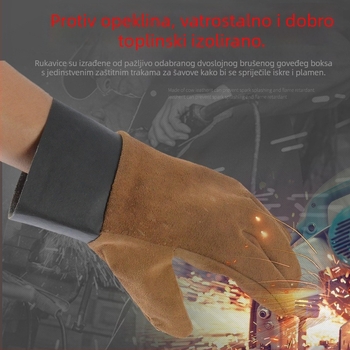 Kratke rukavice za zavarivanje od polubkože, dlaň potpuno kožna, baršunasta podstava, otporne na habanje i toplinska izolaciju